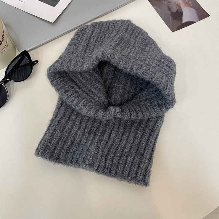 Winter Balaclava,  Woolen Hat Scarf Earflaps Knitted Hat, Hat Bib One Ear Protection Knitted Hats - schalmütze stricken 1 1 Dark Gray M56 58cm 