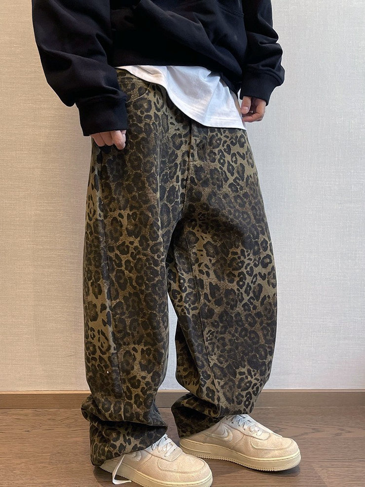Leopard Jeans Men Denim Pants,  Baggy Pants Men Y2k Rave Opiumcore Clothes. 1 1   