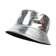 Raver Festival Leather Bucket Hat |  90s streetwear Unisex Cool Leather Fisherman Hat | Satin-Processed Cotton in Multiple Colors loveyourmom Love Your Mom Silver  