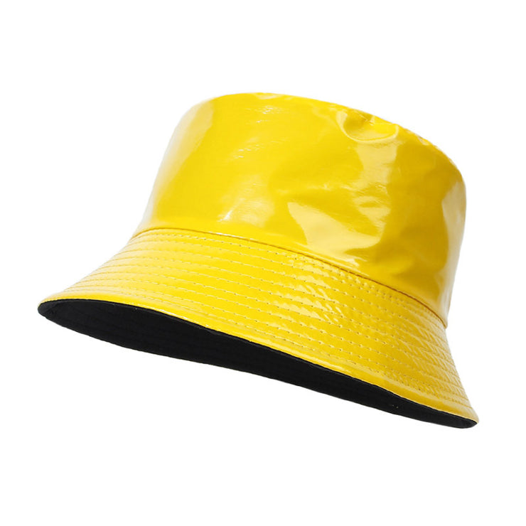 Raver Festival Leather Bucket Hat |  90s streetwear Unisex Cool Leather Fisherman Hat | Satin-Processed Cotton in Multiple Colors loveyourmom Love Your Mom Yellow  