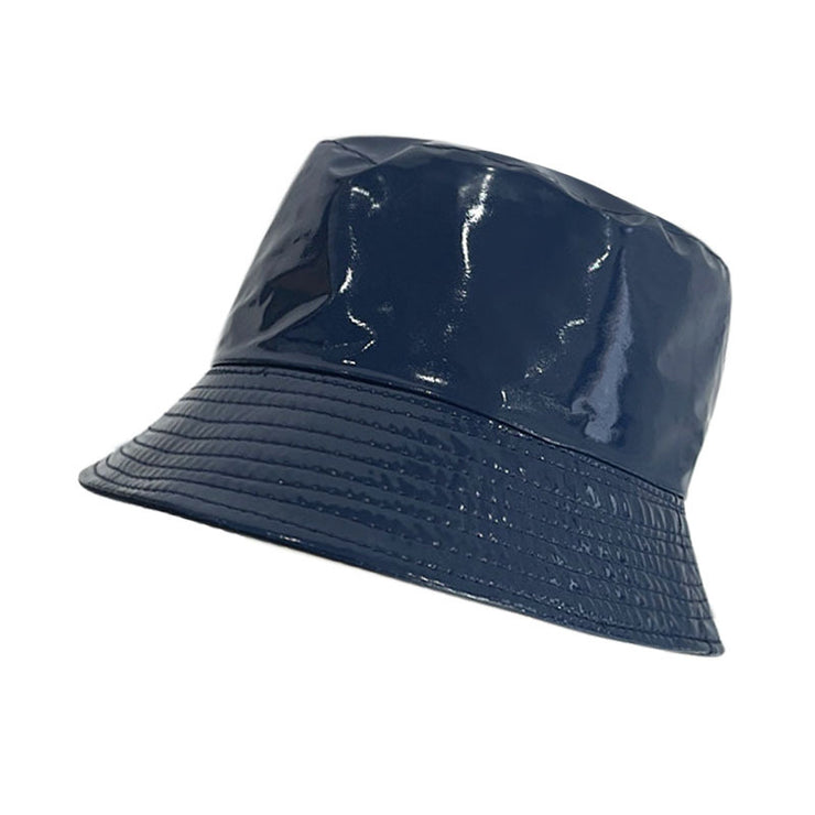 Raver Festival Leather Bucket Hat |  90s streetwear Unisex Cool Leather Fisherman Hat | Satin-Processed Cotton in Multiple Colors loveyourmom Love Your Mom Navy Blue  
