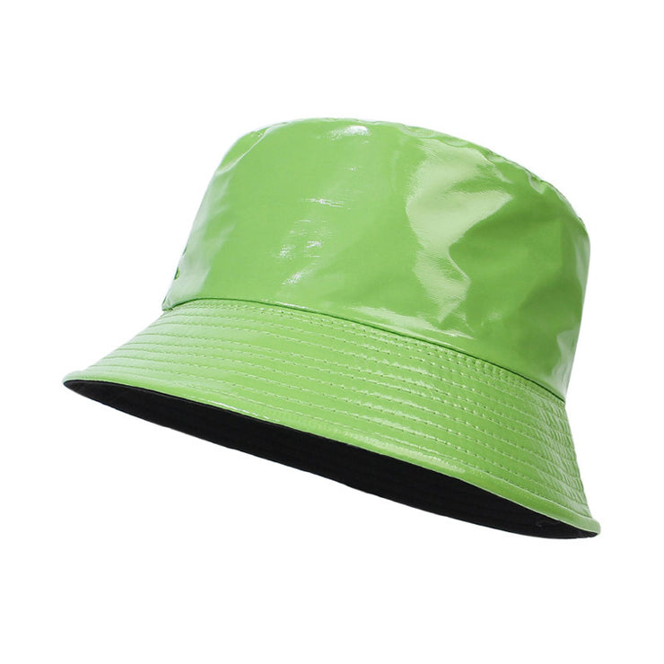Raver Festival Leather Bucket Hat |  90s streetwear Unisex Cool Leather Fisherman Hat | Satin-Processed Cotton in Multiple Colors loveyourmom Love Your Mom Green  