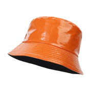 Raver Festival Leather Bucket Hat |  90s streetwear Unisex Cool Leather Fisherman Hat | Satin-Processed Cotton in Multiple Colors loveyourmom Love Your Mom Orange  