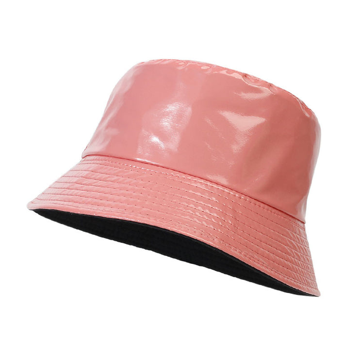 Raver Festival Leather Bucket Hat |  90s streetwear Unisex Cool Leather Fisherman Hat | Satin-Processed Cotton in Multiple Colors loveyourmom Love Your Mom Pink Color  