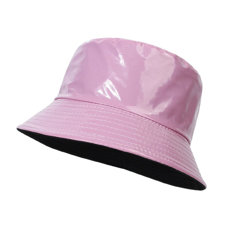 Raver Festival Leather Bucket Hat |  90s streetwear Unisex Cool Leather Fisherman Hat | Satin-Processed Cotton in Multiple Colors loveyourmom Love Your Mom Pink  