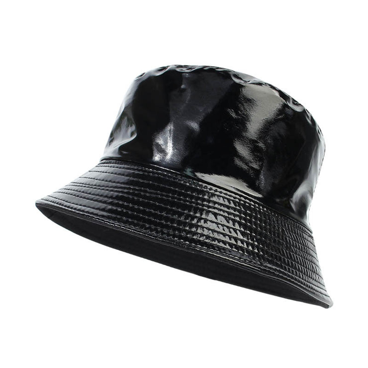 Raver Festival Leather Bucket Hat |  90s streetwear Unisex Cool Leather Fisherman Hat | Satin-Processed Cotton in Multiple Colors loveyourmom Love Your Mom Black  