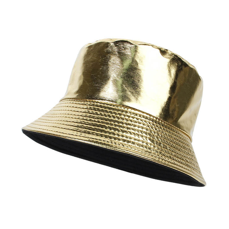 Raver Festival Leather Bucket Hat |  90s streetwear Unisex Cool Leather Fisherman Hat | Satin-Processed Cotton in Multiple Colors loveyourmom Love Your Mom Gold  