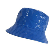 Raver Festival Leather Bucket Hat |  90s streetwear Unisex Cool Leather Fisherman Hat | Satin-Processed Cotton in Multiple Colors loveyourmom Love Your Mom Sapphire Blue  
