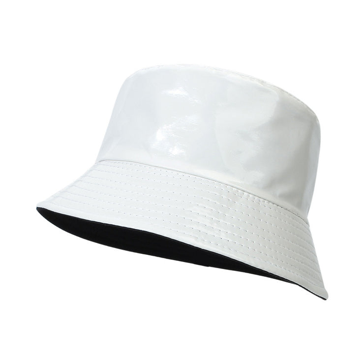 Raver Festival Leather Bucket Hat |  90s streetwear Unisex Cool Leather Fisherman Hat | Satin-Processed Cotton in Multiple Colors loveyourmom Love Your Mom White  