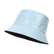 Raver Festival Leather Bucket Hat |  90s streetwear Unisex Cool Leather Fisherman Hat | Satin-Processed Cotton in Multiple Colors loveyourmom Love Your Mom Sky Blue  