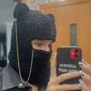 Cute Black Pink Teddy Balaclava, Bunny helmet mask, ski helmet protector, Crochet Balaclava, Ski Balaclava 1 1   