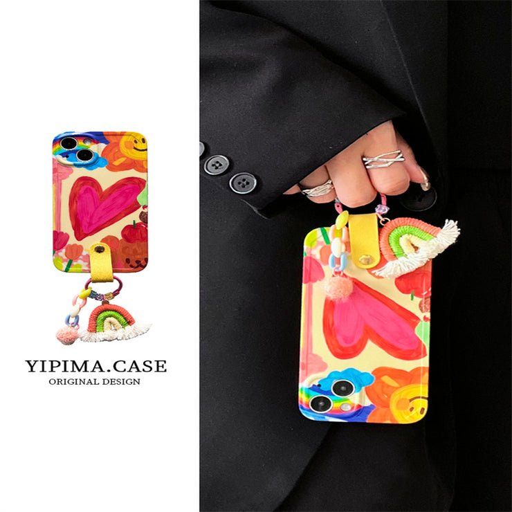 Graffiti Love Heart Rainbow iPhone 14,15 Case Cover. Cute For her Crossbody phone case Soft Shell 1 1 Add a rainbow hanging IPhone11 