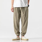 Cotton and Linen Thin Bloomers | Men's Solid Color Loose Size | Corduroy Harem Pants | Elastic Waist Outdoor | Lightweight Summer Joggers 5XL  wegodark M Khaki 