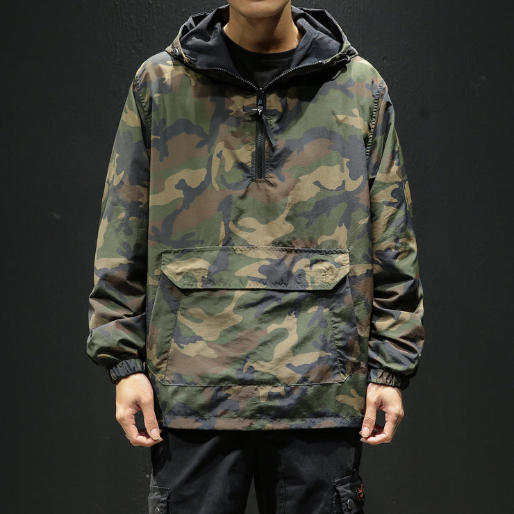 Japanese Vintage Camouflage Hooded Jacket, Men Army Outdoor Hip Hop Streetwear Pullover  wegodark 4XL Camouflage 