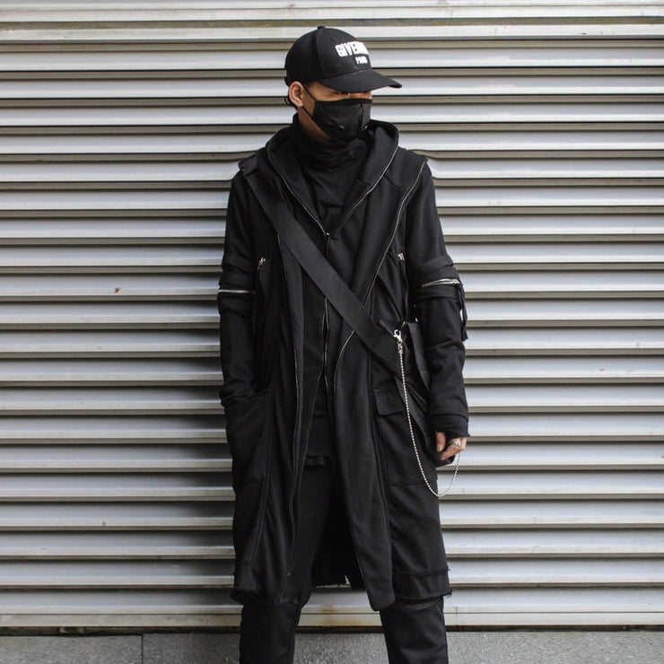 Men Black Techwear Cloak with Hood, Fantasy Cape Dark Themed Poncho Opiumcore  wegodark   