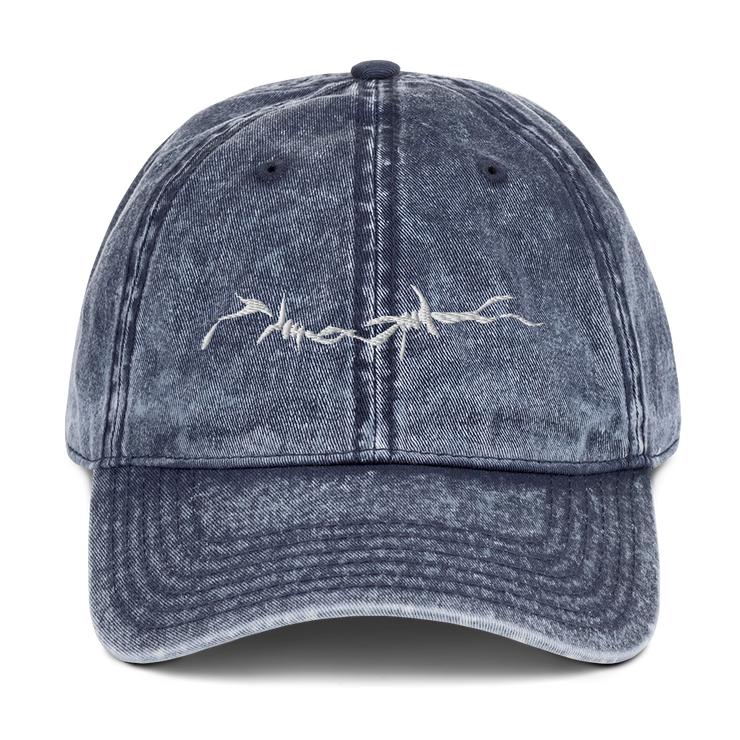 Vintage Washed Cap - Embroidered Barbed Eire Tattoo Art - Cotton Twill Cap  Love Your Mom  Navy  