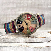 Multicolor Rainbow Dial Rtero Watch, Bohemian Style Quartz Watches quirky multicolour strap - Watches Gift for Women 1 1 Blue  