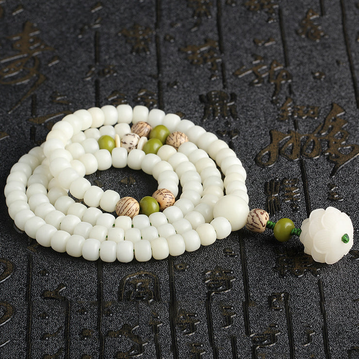Buddha Stones White Lotus Bracelet, Natural White Bodhi Seed Luck Bracelet - Buddhists Gift loveyourmom Love Your Mom   