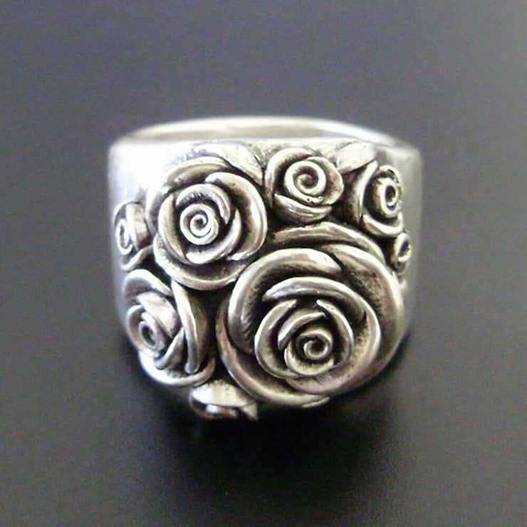 Sterling silver Rose Engraved Ring, 925 silver Wide band, Engraved rose ring, Vintage rose ring, Boho Romantic jewelry 1 1   