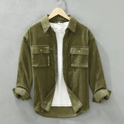 Men's Corduroy Velvet Shirt Jacket, Japan Style Retro 100% Cotton Cargo Trendy Workwear Tops - Color: green, sapphire blue, brown 1 1 Green L 