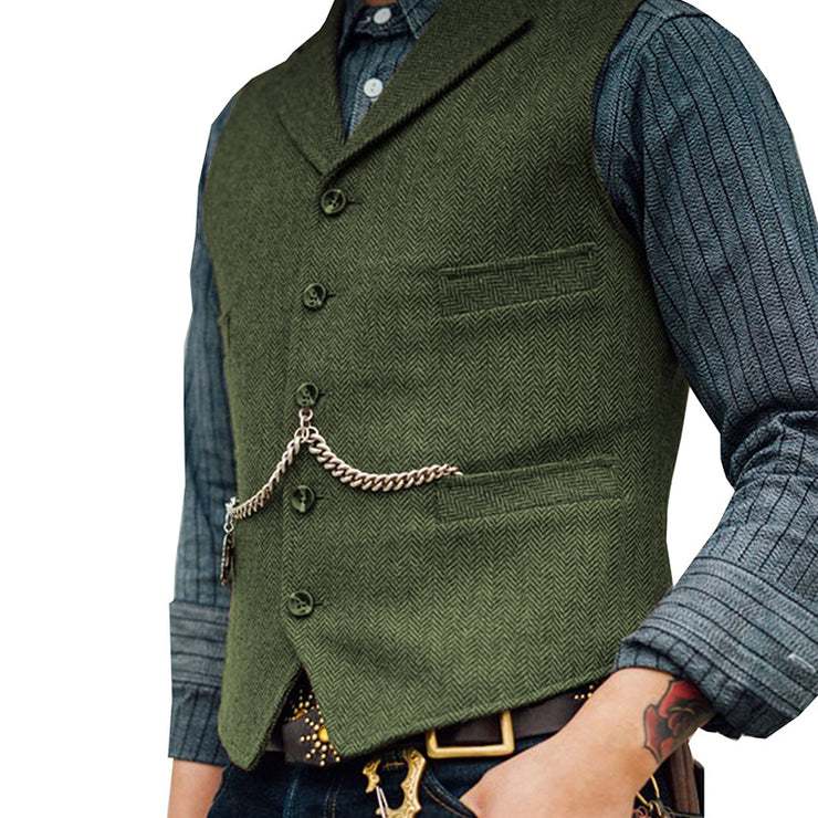 formal vest | Mens Tweed Lapel Vest Jacket Herringbone Waistcoat Casual | Sleeveless Tops Retro Vests Classic 1 1 Green 2XL 