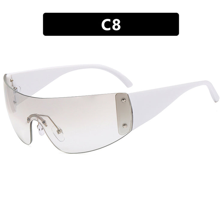 Rimless One-piece Sunglasses Five-pointed Star 1 Love Your Mom As Shown In The Picture White Frame Light Water Silver 