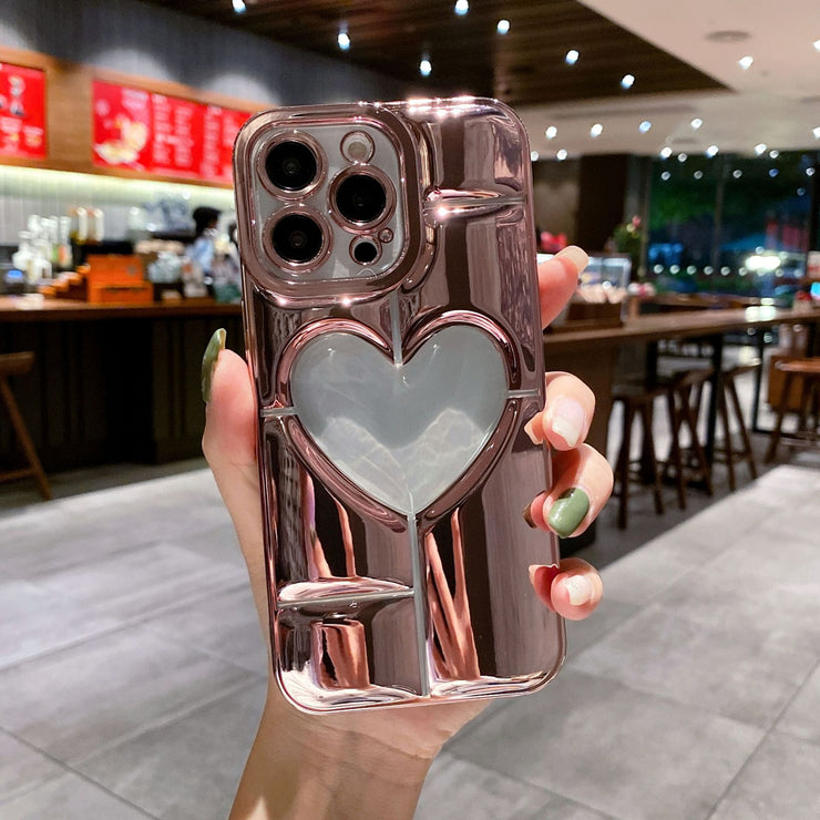 3D Hollow Heart Case For iPhone 14 13 12 11 Pro Max Plus, For Her Gift Plating Soft Silicon Phone Case For iPhone 14 13 12 11 Pro Max Plus 1 1 Pink Iphone13 