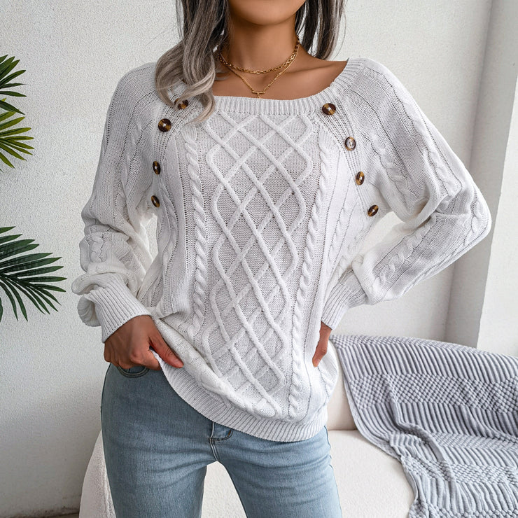Square Neck Knitted Sweater, Mom Warm Cozy Winter Sweater, Long Sleeve Acrylic Soft Sweater, Casual Wear Buttoned Sweater loveyourmom Love Your Mom White 2XL 