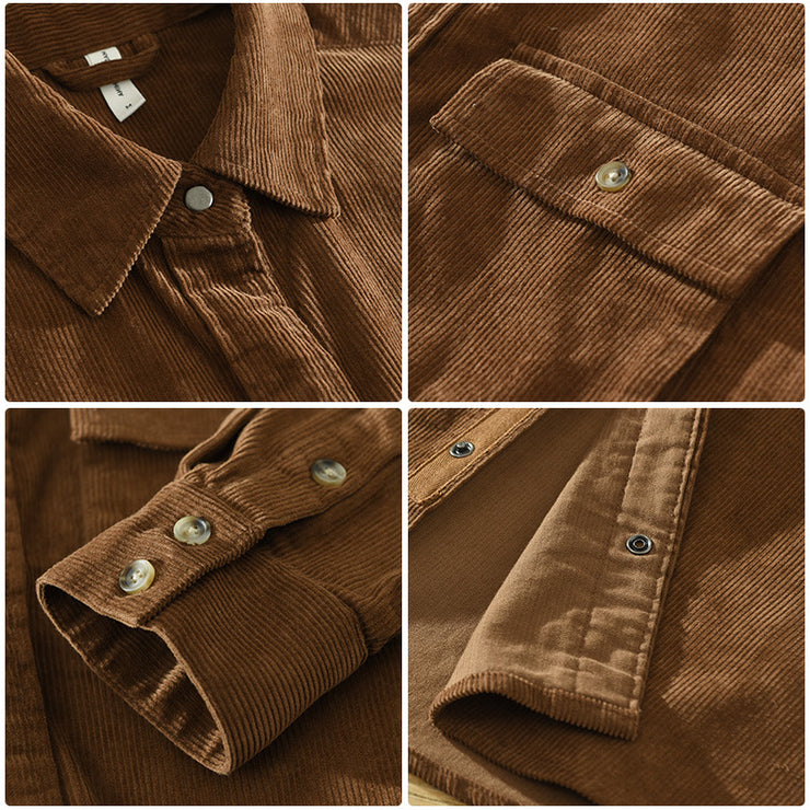 Men's Corduroy Shirt Jacket, Japan Style Retro 100% Cotton Cargo Trendy Workwear Tops 1 1   