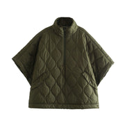 Berlin Quilted Argyle Coat Cape | Rainproof Autumn Spring Jacket Olive Green Casual Padded Parka | Oversize Turtleneck Coat - frühlingsoutfit damen 2024 übergangsjacke loveyourmom Love Your Mom Green L 