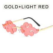 Anime cloud sunglasses with lightning pendants 1 1 Gold frame light red  
