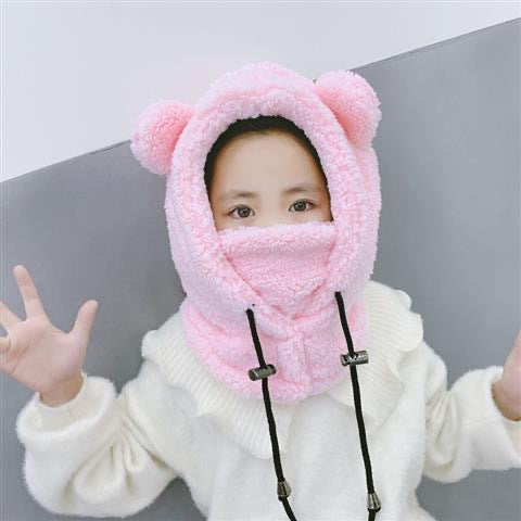Kida And Adults Cute Balaclava, Three-Piece Warm Bear Hat Scarf And Gloves, Warm Fleece Beanies Cap Cartoon Rabbit Panda 1 Love Your Mom Child pink  