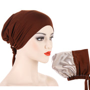 Satin Hijab Cap Full Cover Inner Jersey Hat Islamic Head Wear Stretch Turban Underscarf Bonnet Straps Headband Female loveyourmom Love Your Mom Coffee  