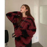 Casual Women's Loose Round Neck Pullover Sweater Coat loveyourmom 1 Red One Size 