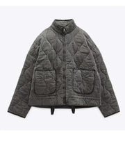 London Puffer Jacket, Women Winter Pocket With Drawstring Warm Cotton Coat, Street Fashion Jacket, Long Sleeve Gray Designer Jacket, Trendy Western Jacket, Suede Winter Jacket 1 1 Gray L 
