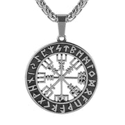 Viking Vegvisir Compass Open Stainless Steel Pendant Necklace, Lun Rune Pendant 1 1   