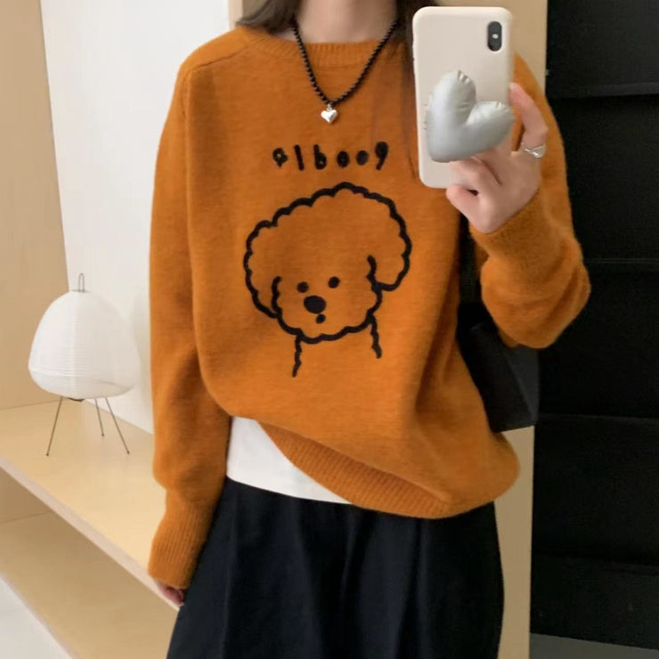 Cute Cartoon Puppy Embroidered Sweater For Women loveyourmom Love Your Mom   