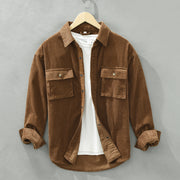 Men's Corduroy Velvet Shirt Jacket, Japan Style Retro 100% Cotton Cargo Trendy Workwear Tops - Color: green, sapphire blue, brown 1 1 Brown L 