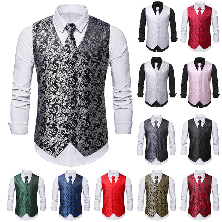 Men's 3Pc Paisley Waistcoat Set with Necktie Pocket Square | Victorian Steampunk Embroidered Vest | Formal Business Attire loveyourmom Love Your Mom   