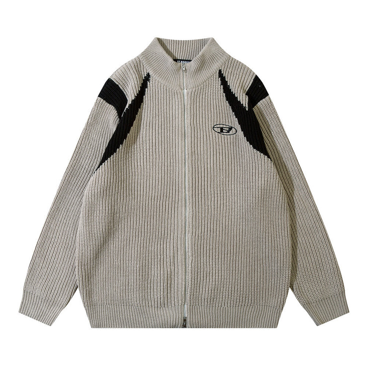 American Retro Zipper Cardigan Sweater, 90's Raver look Y2K  Black White Sweater loveyourmom Love Your Mom Apricot L 
