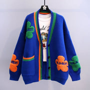 Japan Art Knitted Cardigan Sweater, Designer Women Streetwear Cardigan, Warm Cozy Sweater, Aesthetic Cardigan Sweater 1 1 Blue 2XL 