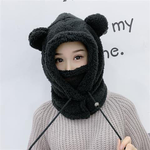 Kida And Adults Cute Balaclava, Three-Piece Warm Bear Hat Scarf And Gloves, Warm Fleece Beanies Cap Cartoon Rabbit Panda 1 Love Your Mom Adult black  