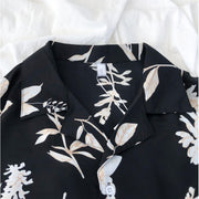 Chiffon Botanical Plant Button Up Shirt ,Casual Wear Retro Short Sleeve Blouse Women Shirts Elegant loveyourmom Love Your Mom   