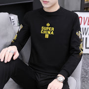 Chinese Style Crane Embroidered Shirt, Round Neck Long Sleeve Cozy Sweater Shirt, Aesthetic Streetwear Graphic Shirt, Chinese Pullover Shirt 1 Love Your Mom Black 2XL 
