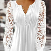 Paris Lace V-Neck Long Sleeve Shirt Top, Boho Casual Comfortable Womens shirt loveyourmom Love Your Mom White 2XL 