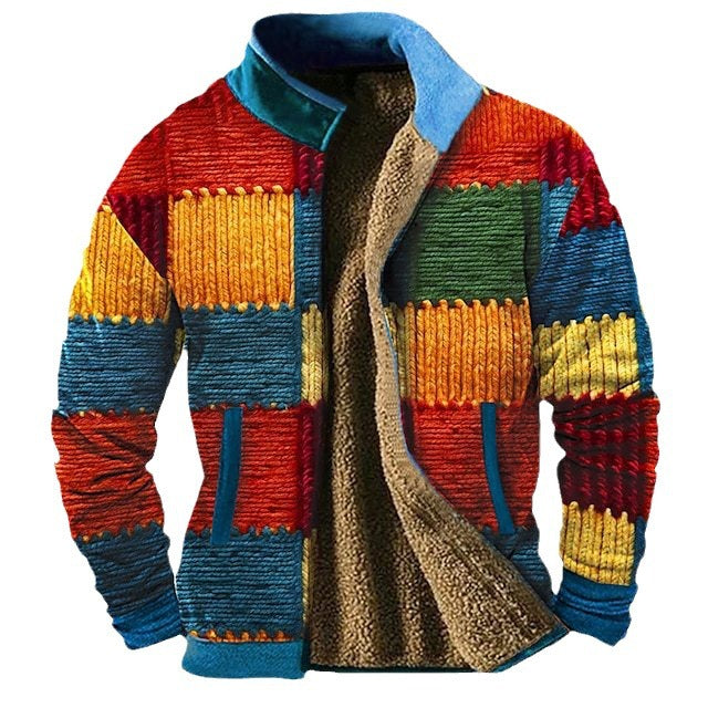 African Kente Style Warm Jacket, Patchwork Pattern Casual Festival Out Door Jacket Men - plus size loveyourmom Love Your Mom   