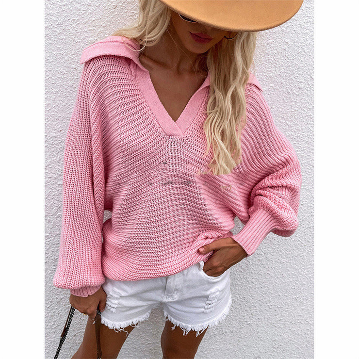 Women's Casual Knit Sweaters Jumpers Fashion Vintage Knitted Pullover Long Sleeve Cardigan Knitwear Lightweight Sweatshirts Tops for Women Girls V-Neck loveyourmom Love Your Mom Pink L 