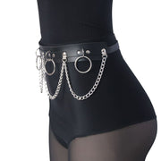 Sunallwell Chain Belt for Women Punk Gothic Adjustable Belt with Metal Ring Leather Belt Black 1 1   