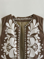 Casual Fashion Cardigan Vest, Floral Printed Vest, Boho Hipster Tribal Sleeveless Cardigan, Stylish Streetwear Sweater Vest Women 1 1   