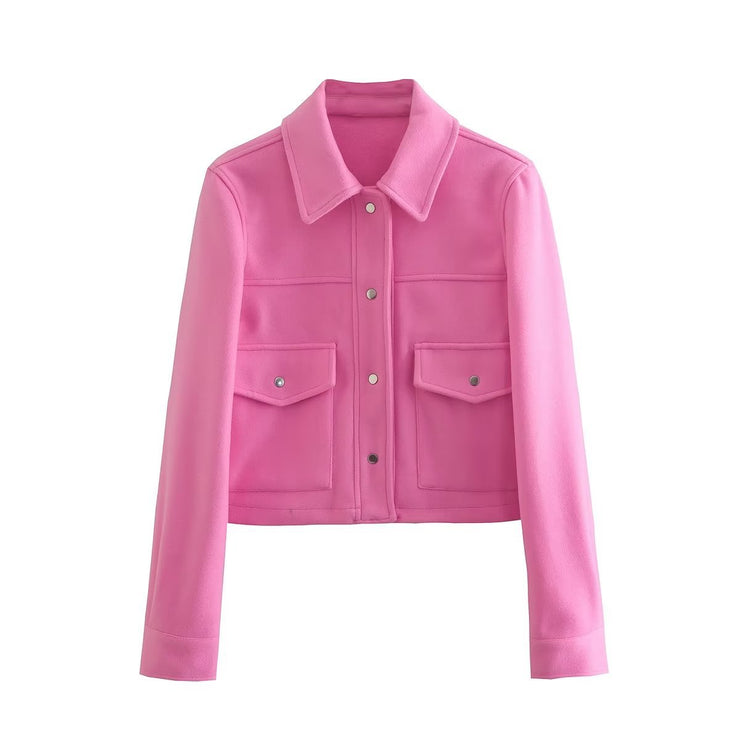Casual Womens Wool Coat, Streetwear Woolen Shirt Top, Stylish Spring Slim Fit Winter Warm Cozy Coat, Fashion Clothing 1 1 Pink L 